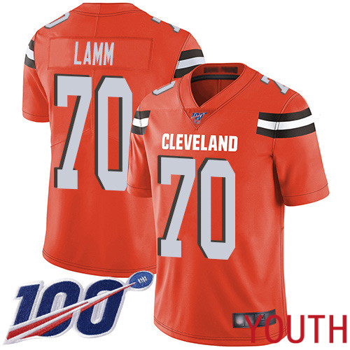 Cleveland Browns Kendall Lamm Youth Orange Limited Jersey 70 NFL Football Alternate 100th Season Vapor Untouchable